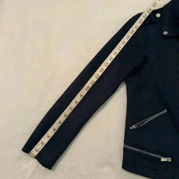 Liverpool Los Angeles Mystic Navy Moto Jacket Faux Suede Zips Women’s Size Small - Picture 4 of 14